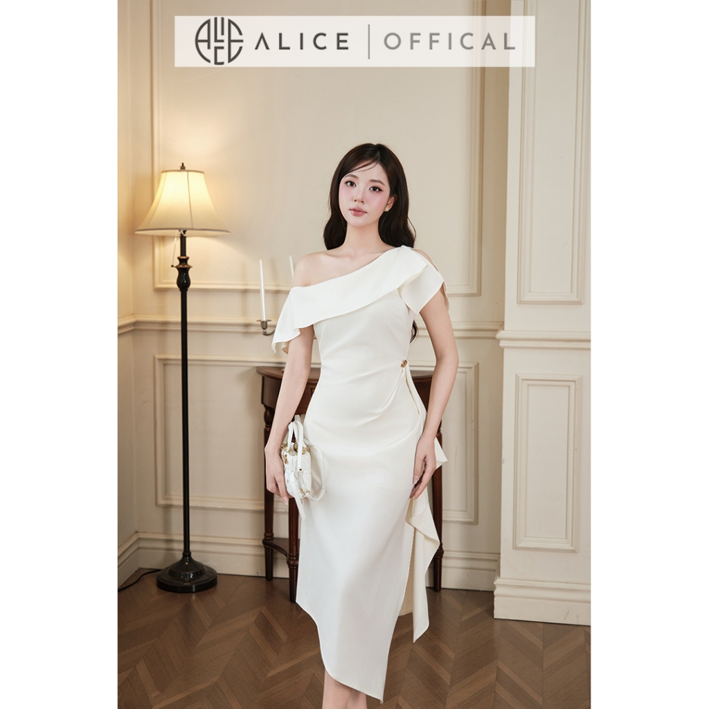 Váy Nữ Dự Tiệc Alice Cao Cấp, Đầm Thiết Kế Lệch Vai Dáng Ôm Body Phối Bèo Tầng Và Chiết Eo Tôn Dáng T540