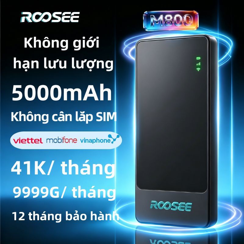 roosee M800 Phát wifi 5000Mah kết nối 8-10 thiết bị ,Bộ phát di động tốc độ Bảo Hành 1 Năm 1 Tháng / 9999GB