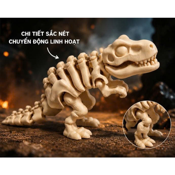 Mô hình bộ xương Khủng Long 3D dùng để Trang Trí tiểu cảnh thủy sinh, Chuồng Rùa và Bò Sát