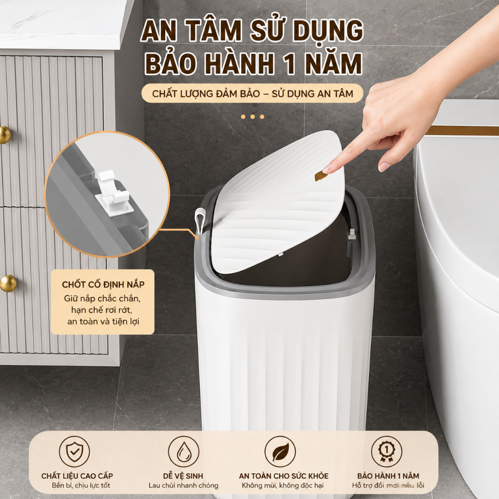 [MUA 1 TẶNG 1] Thùng rác treo tường 13,5L chống nước LAZO, Thùng rác nhà tắm nhà bếp lắp lật
