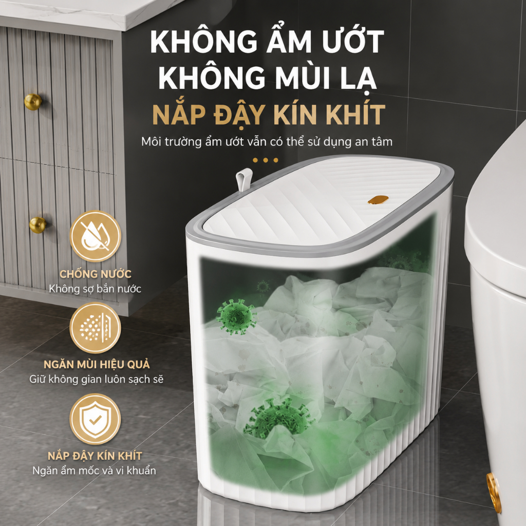 [MUA 1 TẶNG 1] Thùng rác treo tường 13,5L chống nước LAZO, Thùng rác nhà tắm nhà bếp lắp lật