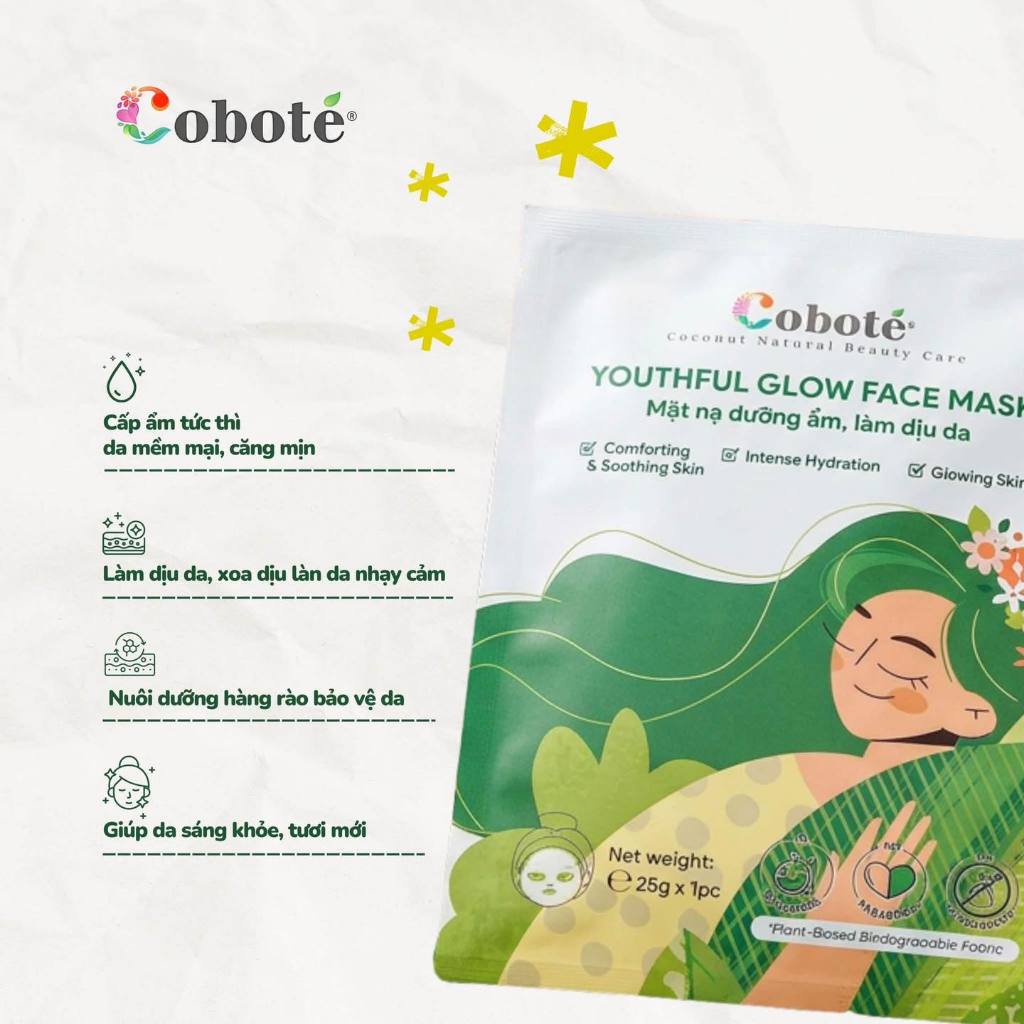 Mặt nạ dưỡng ẩm, làm đều màu da Coboté - Mặt nạ cấp ẩm, hỗ trợ phục hồi, trắng da, đều màu