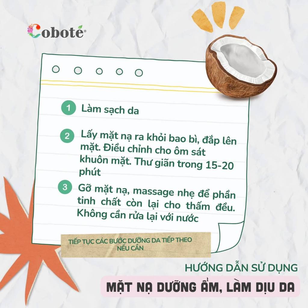 Mặt nạ dưỡng ẩm, làm đều màu da Coboté - Mặt nạ cấp ẩm, hỗ trợ phục hồi, trắng da, đều màu
