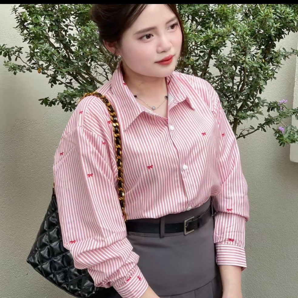 Áo sơ mi nữ KẺ IN NƠ NHỎ. from áo rộng bing sezi