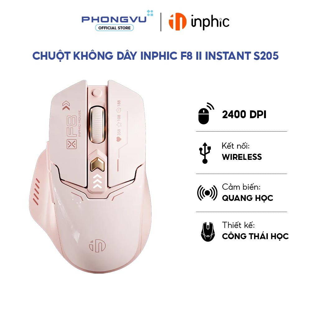 Chuột không dây Inphic F8 II Instant S205 (Hồng) - Bảo hành 12 tháng | BigBuy360 - bigbuy360.vn