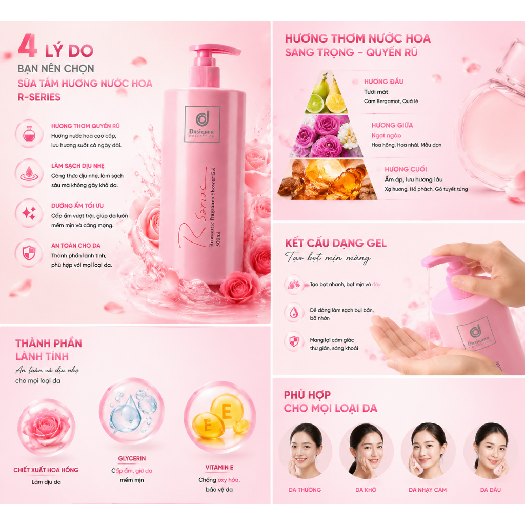 Sữa tắm làm sạch sâu mịn da thơm lâu dài bọt dày làm sáng da sữa tắm 500ml