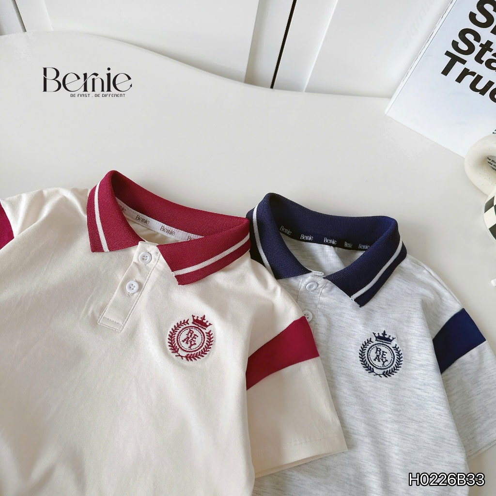 Bộ polo cộc tay thêu huy hiệu, set bộ polo cotton mềm mát phối hình thêu phong cách Hàn Quốc