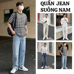 Quần Jean Nam FABUMAN ống SUÔNG chất bò denim cạp cao màu xanh đen phong cách RETRO bigsize