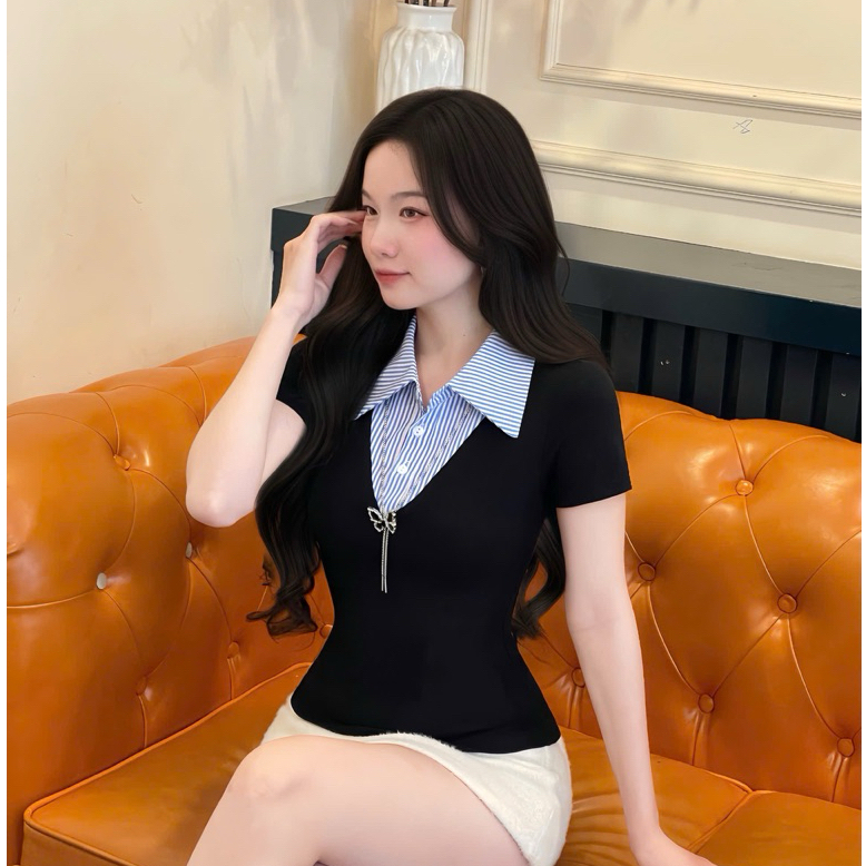 Áo THUN PHỐI CỔ SƠ MI trẻ chung năng động. phù hợp với mọi phong cách