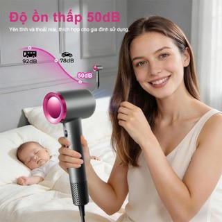 Máy sấy tóc ion âm, điều khiển gió nóng và lạnh, chăm sóc tóc nhanh chóng, 3 chế độ sấy, bao gồm đầu tạo kiểu, bảo hành