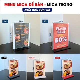 (Xuất hoá đơn GTGT) Bảng Mica để bàn, Bảng mica trong suốt A4, A5, A6, Bảng menu, Bảng QR
