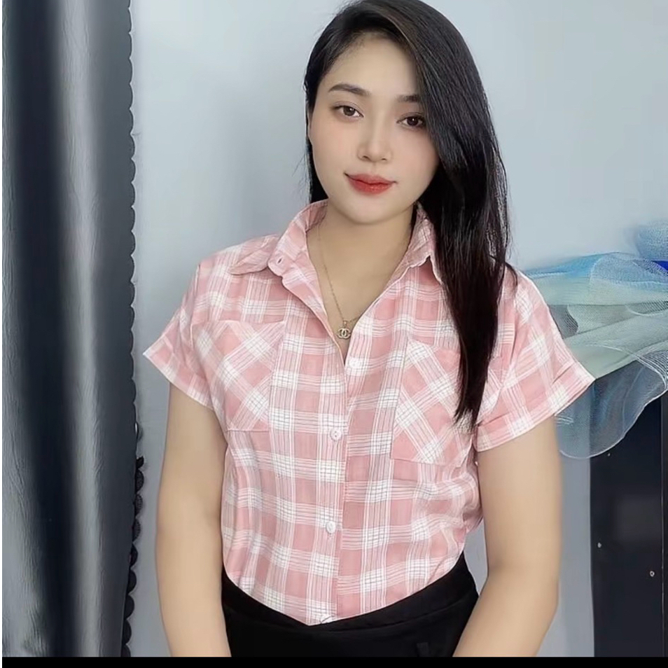 Áo SƠ MI KARO NHỎ kiểu tay hến . from áo rộng chất vải cotton lạnh