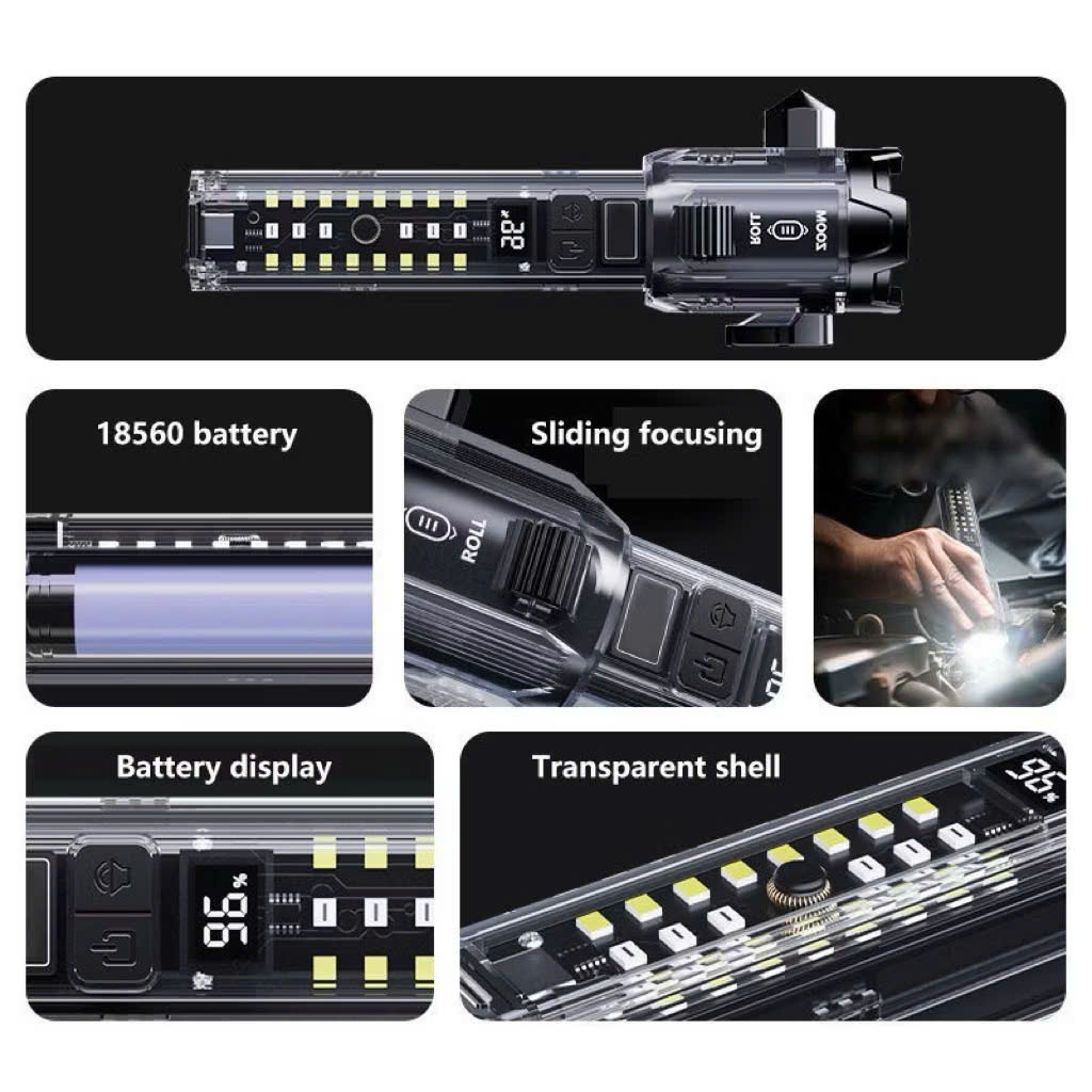 Đèn Pin F35 Led lazer siêu sáng - còi báo động - cắt dây an toàn - phá kính – sạc cho điện thoại bảo hành 12 tháng