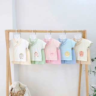 Bộ Cộc Tay Khuy Chéo 5 Màu, Chất Mềm Mại, Thoáng Mát Hợp Mùa Hè Cho Bé Trai, Bé Gái Từ 3-9kg