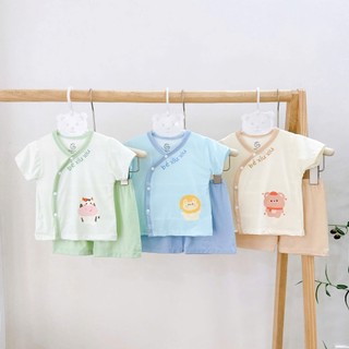 Bộ Cộc Tay Khuy Chéo 5 Màu, Chất Mềm Mại, Thoáng Mát Hợp Mùa Hè Cho Bé Trai, Bé Gái Từ 3-9kg