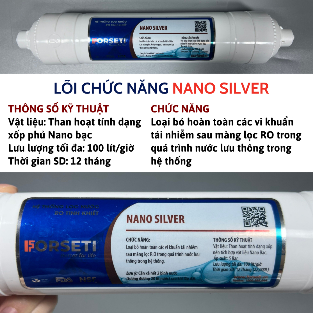 Lõi Chức Năng Nano Silver FORSETI Giúp Diệt Khuẩn Và Chống Tái Nhiễm Khuẩn- Cấu Tạo Từ Than Dạng Xốp Kết Hợp Nano Bạc