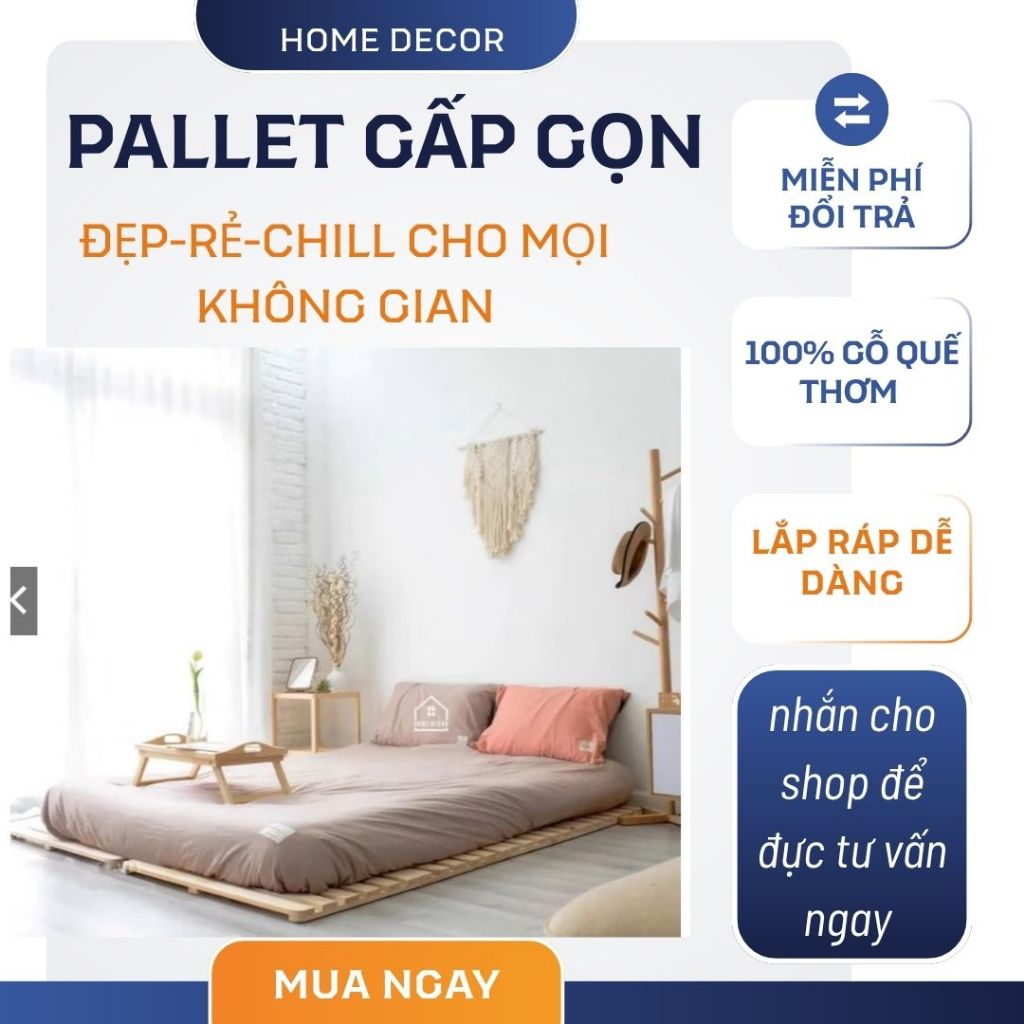 Giường pallet gấp gọn gỗ thông , giường gấp gọn cho homestay , gường ngủ homdecor