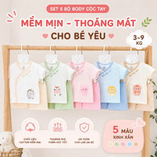 Bộ Cộc Tay Khuy Chéo 5 Màu, Chất Mềm Mại, Thoáng Mát Hợp Mùa Hè Cho Bé Trai, Bé Gái Từ 3-9kg