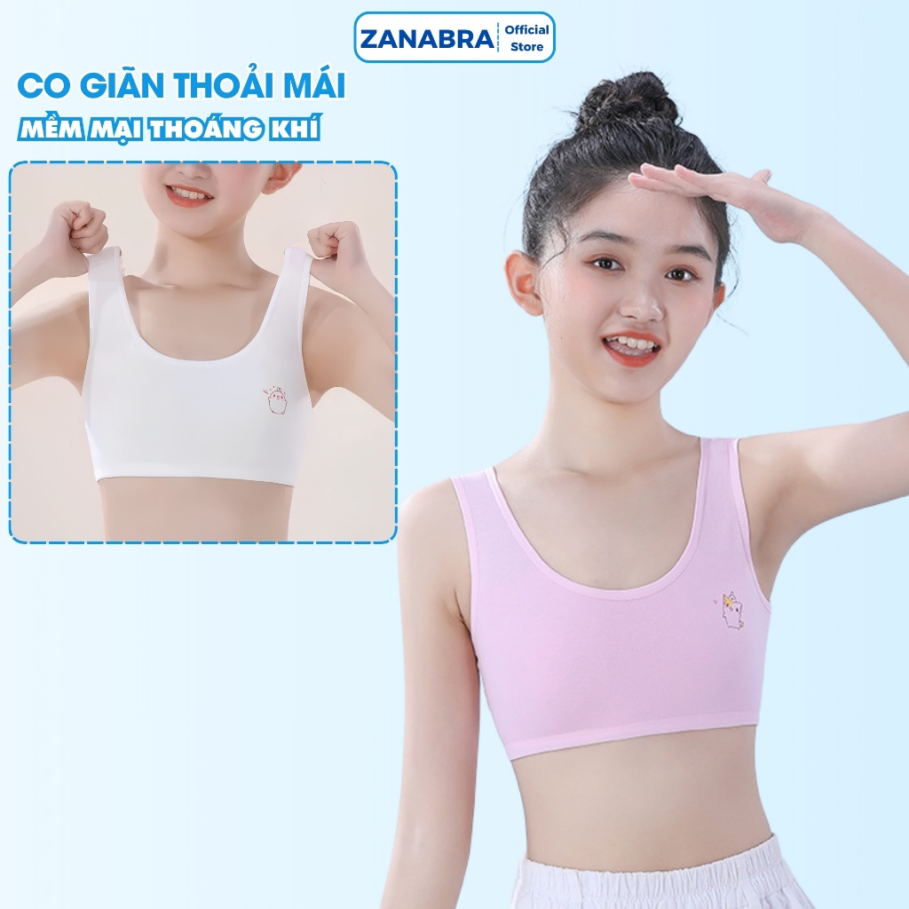 Áo Lót Trẻ Em Bé Gái Không Gọng – Áo Lá Học Sinh Cotton Mềm Mịn Nhiều Màu ZANABRA B341