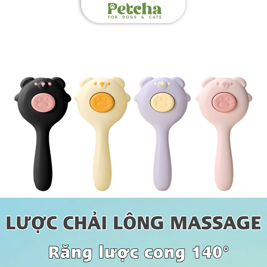 Lược chải lông thú cưng | PETCHA hình gấu – loại bỏ lông rụng, gỡ rối, massage da, giảm rụng lông cho chó mèo