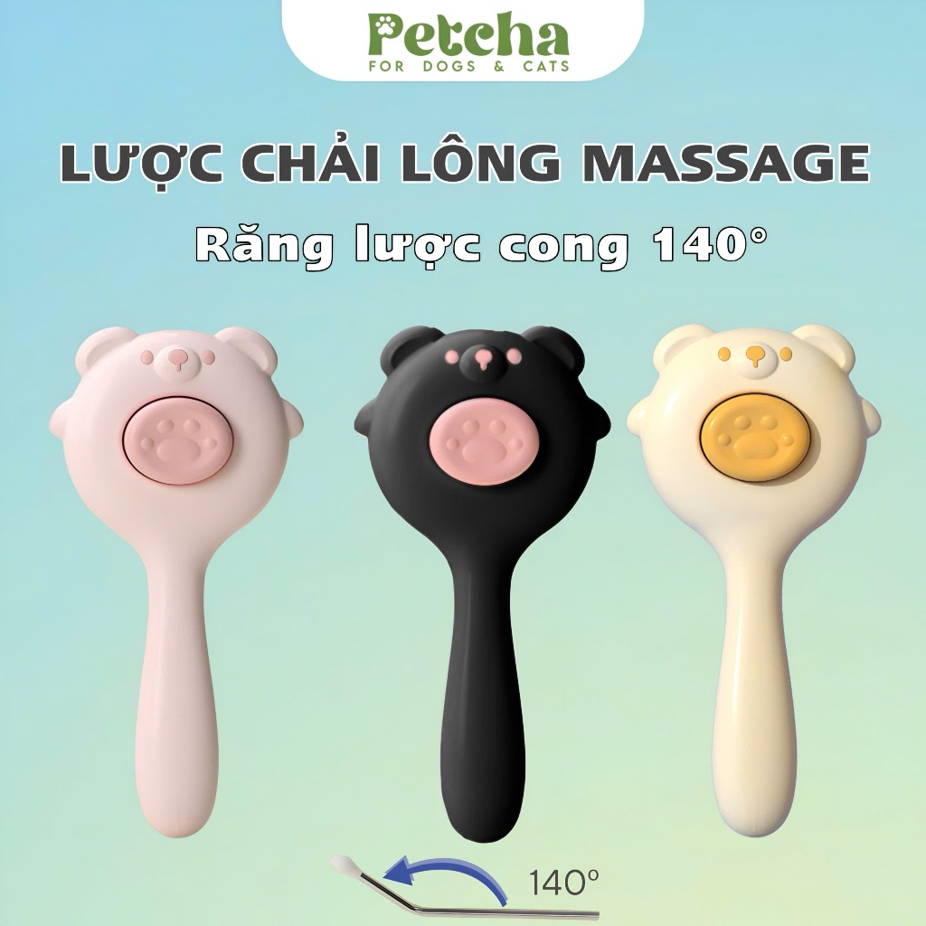 Lược chải lông thú cưng | PETCHA hình gấu – loại bỏ lông rụng, gỡ rối, massage da, giảm rụng lông cho chó mèo