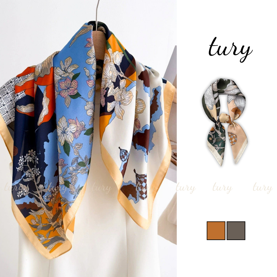 Khăn Lụa Unisex Nam Nữ 70 - Tury - Khăn Lụa Chiffon Họa Tiết Hoa Cổ Điển - KL085