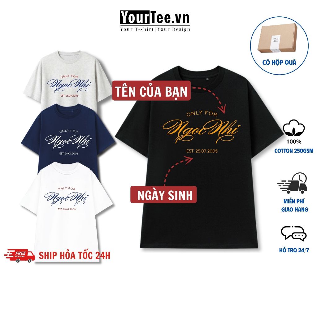 [ÁO THUN UNISEX IN TÊN] Áo Thun Oversize In Tên Chữ Ký Chất Liệu Cotton Thoáng Mát+CÓ HỘP YTN02
