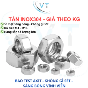 Tán Inox 304 (Đai Ốc), Đai Ốc Không Gỉ Chuẩn SS304 Sáng Bóng, chống ăn mòn size M4 - M16