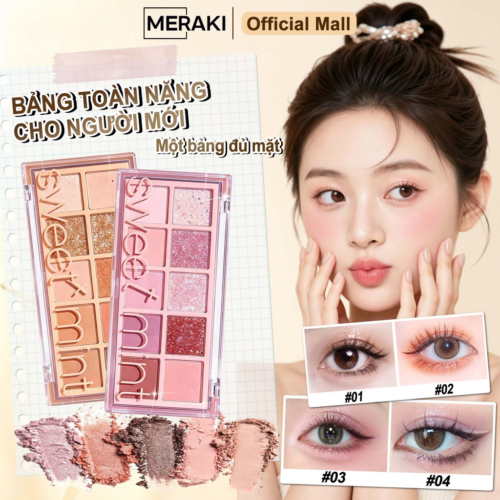Bảng phấn mắt 10 ô romand, Phấn mắt Hàn Quốc, Phấn mắt lâu dài, Nhũ Lì, Lên màu chuẩn, Phấn mắt trang điểm, Đa Năng