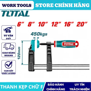 Thanh kẹp chữ F TOTAL, thép cao cấp, cố định chính xác, dùng cho mộc – DIY – cơ khí – sửa chữa DN2