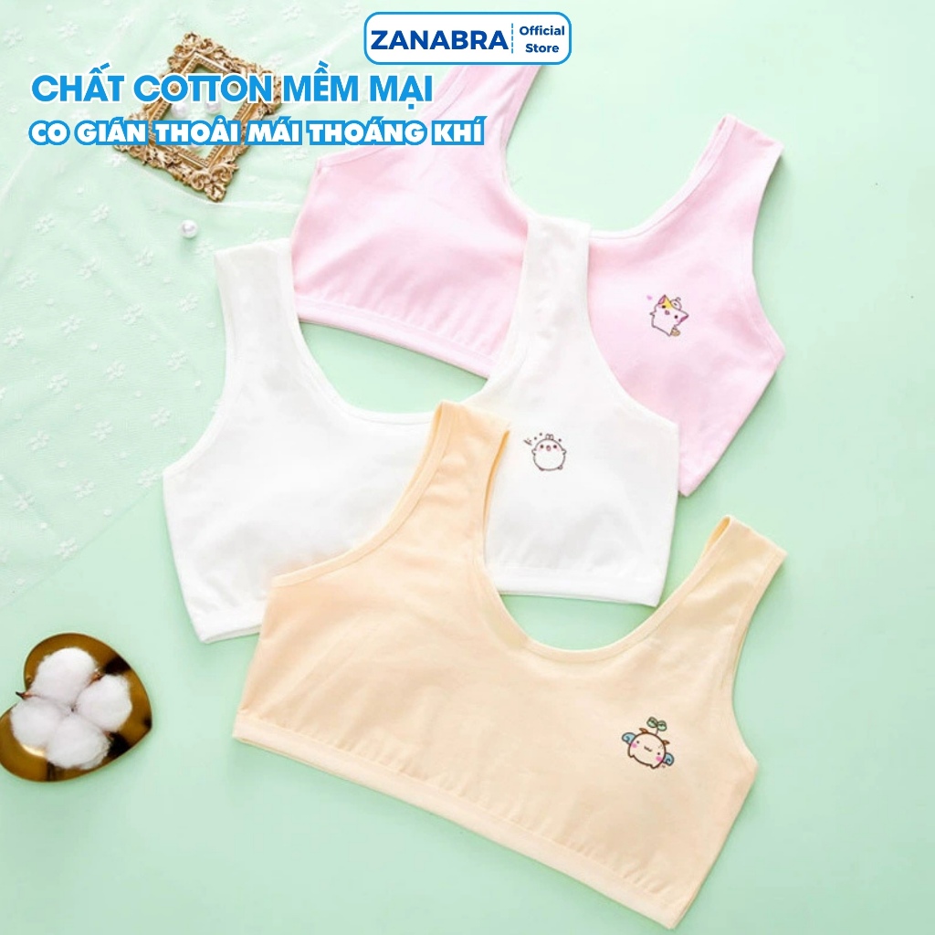 Áo Lót Trẻ Em Bé Gái Không Gọng – Áo Lá Học Sinh Cotton Mềm Mịn Nhiều Màu ZANABRA B341