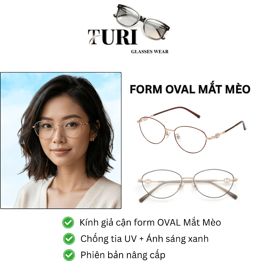 Kính thời trang giả cận form oval trẻ trung năng động chống tia UV 0592