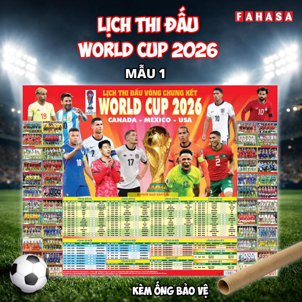[Kèm Ống Bảo Vệ] Poster Lịch Thi Đấu Vòng Chung Kết World Cup 2026 - 65 x 86 cm - Fahasa