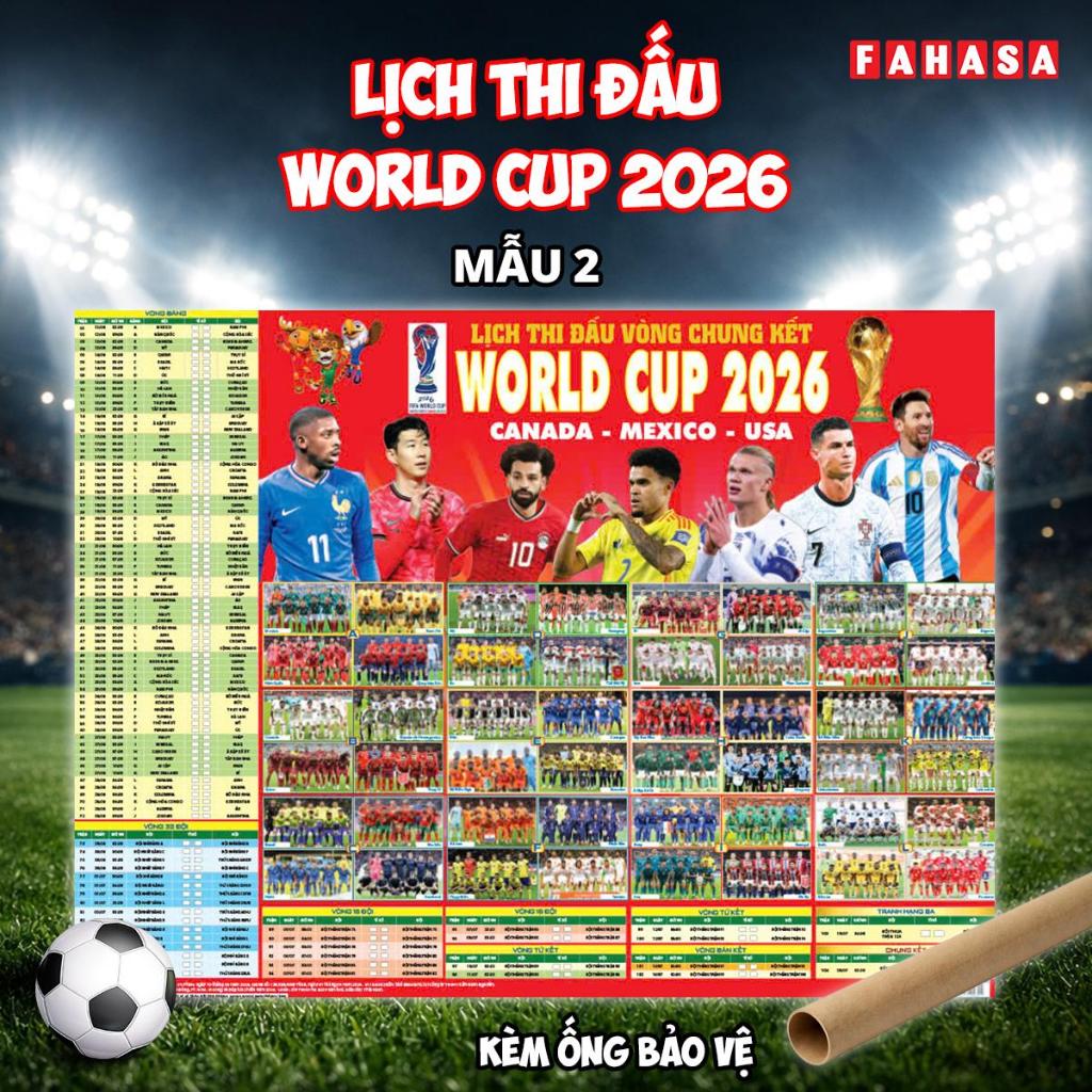 [Kèm Ống Bảo Vệ] Poster Lịch Thi Đấu Vòng Chung Kết World Cup 2026 - 65 x 86 cm - Fahasa