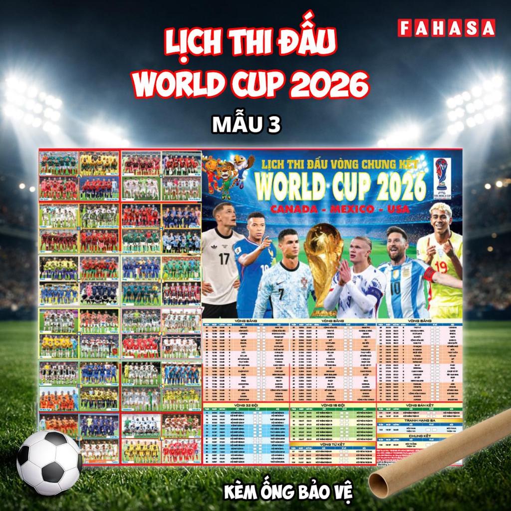 [Kèm Ống Bảo Vệ] Poster Lịch Thi Đấu Vòng Chung Kết World Cup 2026 - 65 x 86 cm - Fahasa