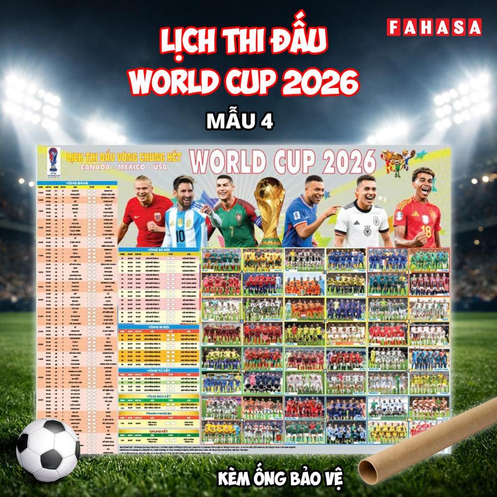 [Kèm Ống Bảo Vệ] Poster Lịch Thi Đấu Vòng Chung Kết World Cup 2026 - 65 x 86 cm - Fahasa