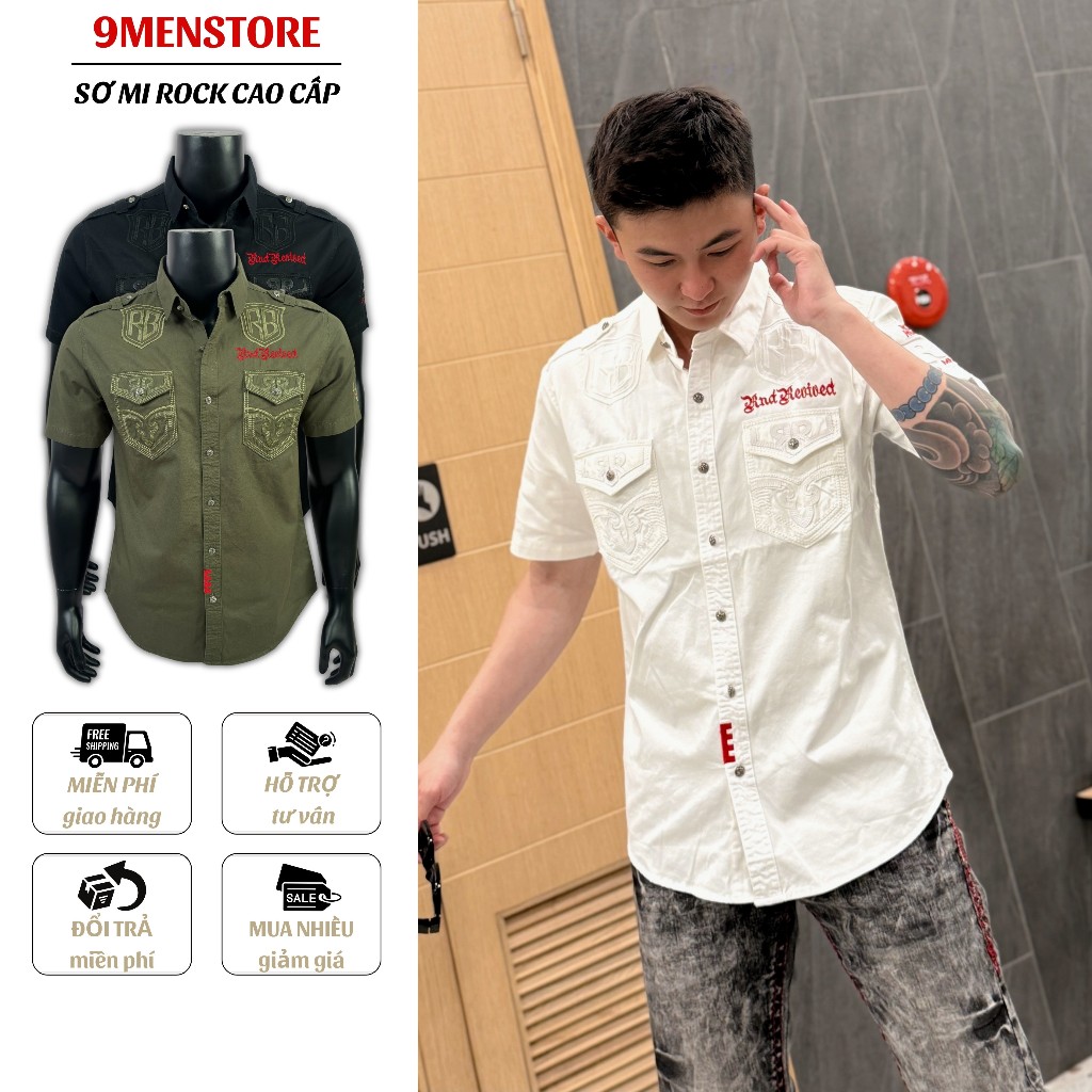 Sơ Mi Classic Nam Cao Cấp Thêu Họa Tiết Sư Tử Chỉ Ẩn - Vải Kaki Tôn Dáng, Cúc Kim Loại Đẳng Cấp 031