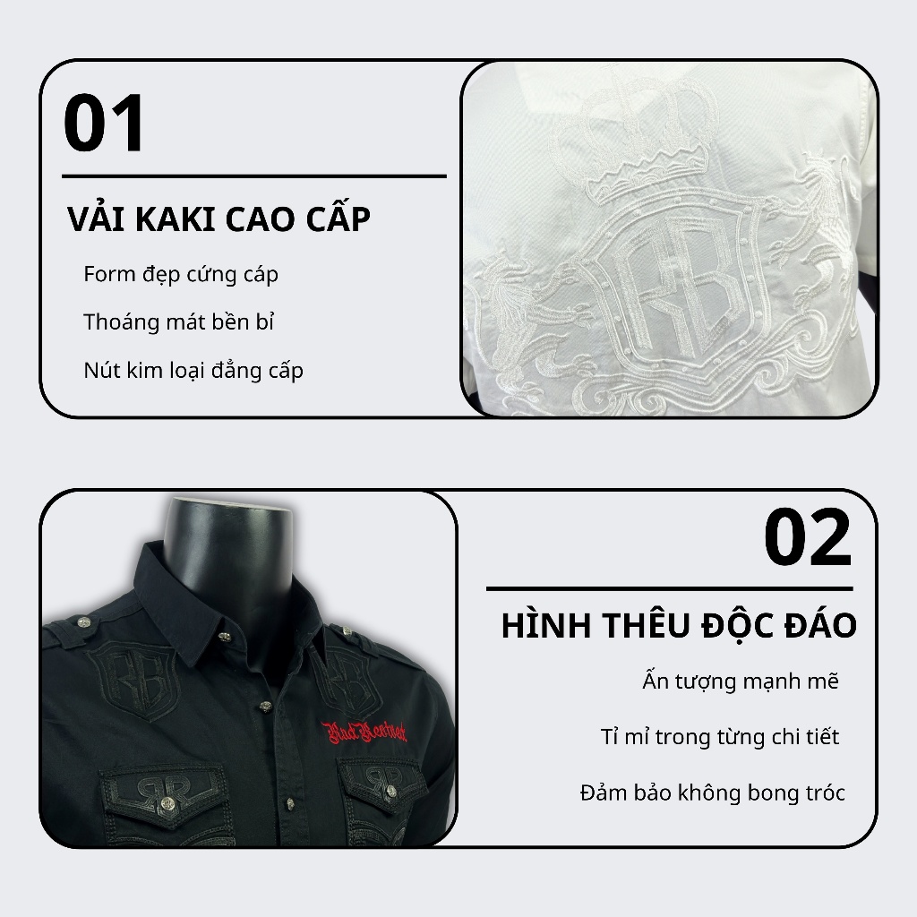 Sơ Mi Classic Nam Cao Cấp Thêu Họa Tiết Sư Tử Chỉ Ẩn - Vải Kaki Tôn Dáng, Cúc Kim Loại Đẳng Cấp 031