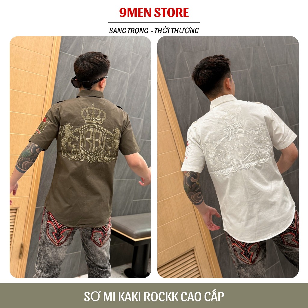 Sơ Mi Classic Nam Cao Cấp Thêu Họa Tiết Sư Tử Chỉ Ẩn - Vải Kaki Tôn Dáng, Cúc Kim Loại Đẳng Cấp 031
