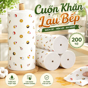 Cuộn khăn giấy vải lau đa năng 200 tờ, Khăn lau bếp, lau chén bát siêu thấm hút, tái sử dụng