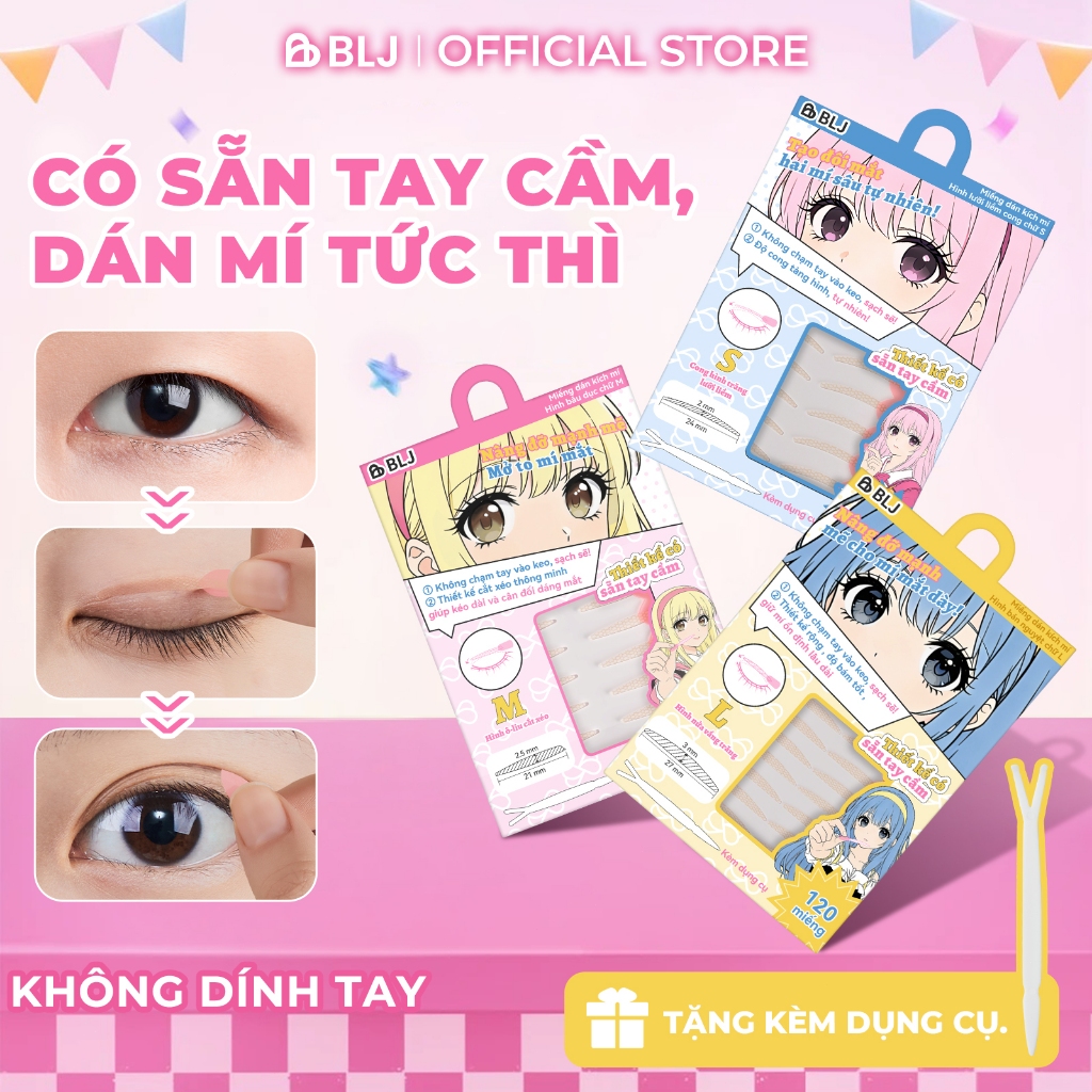 Miếng Dán Kích Mí BLJ Có Tay Cầm Dễ Dán Không Cần Dụng Cụ - Miếng Kích Mí Tạo Mí Tự Nhiên, Bám Chắc, Không Lộ Keo