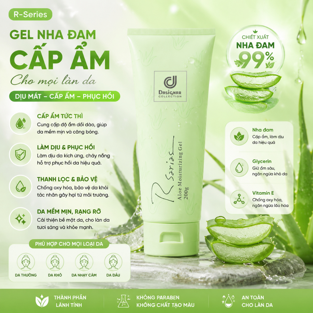 Gel Nha Đam Dưỡng Ẩm R 系列 200ml – Dưỡng Sâu、Mịn Da、Phù Hợp Mọ