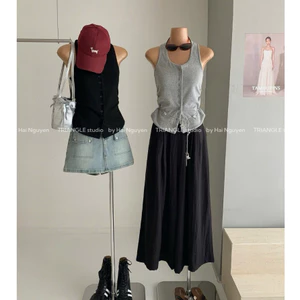 TRIANGLE - Hey Top (Cân nhắc kỹ, return is not welcomed) Áo cổ yếm chất cotton lụa thoáng mát, style Hàn Quốc