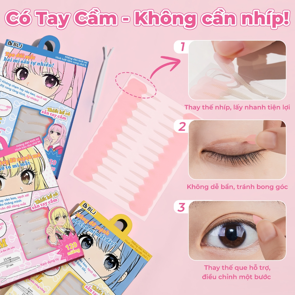 Miếng Dán Kích Mí BLJ Có Tay Cầm Dễ Dán Không Cần Dụng Cụ - Miếng Kích Mí Tạo Mí Tự Nhiên, Bám Chắc, Không Lộ Keo