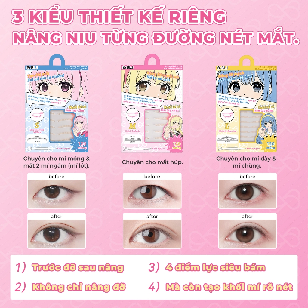 Miếng Dán Kích Mí BLJ Có Tay Cầm Dễ Dán Không Cần Dụng Cụ - Miếng Kích Mí Tạo Mí Tự Nhiên, Bám Chắc, Không Lộ Keo