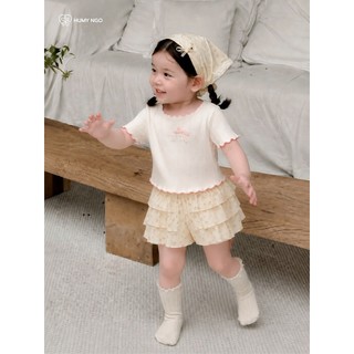 Áo thun cộc tay bé gái cotton thông hơi HUMY NGO mix set quần váy hoa nhí-Thời trang hè mềm mịn mát mẻ cho bé gái 9-38kg