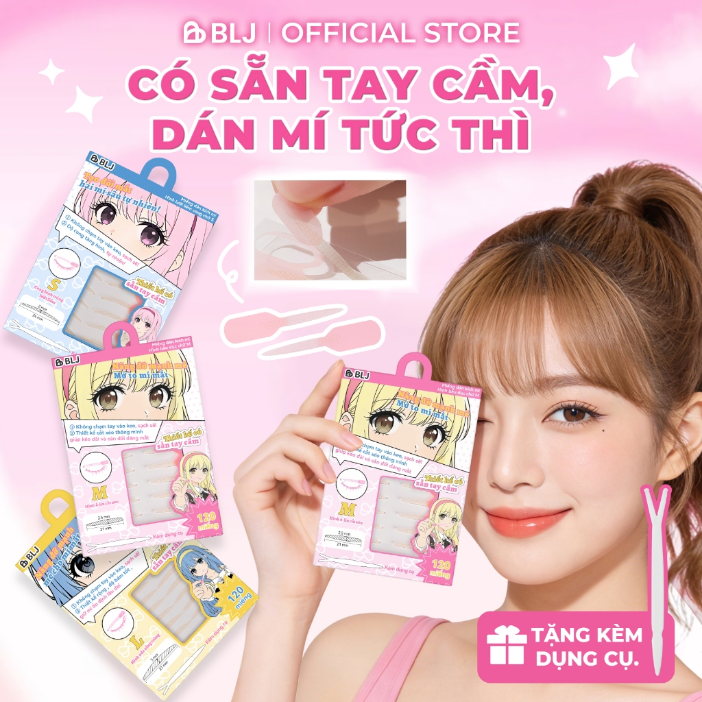 Miếng Dán Kích Mí BLJ Có Tay Cầm Dễ Dán Không Cần Dụng Cụ - Miếng Kích Mí Tạo Mí Tự Nhiên, Bám Chắc, Không Lộ Keo