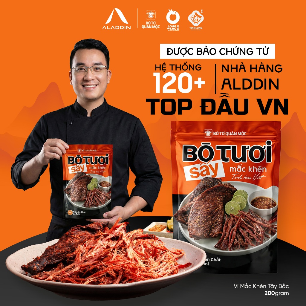 [Tặng Voucher Nhà Hàng 200k] Bò Tươi Sấy Mắc Khén Aladdin 200g - Thịt Mềm Cay Thơm Chuẩn Vị Tây Bắc