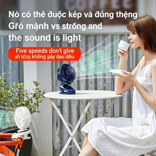 Quạt Mini Kẹp Bàn Tích Điện HGHOME 3 Chế Độ Gió Siêu Mát, Xoay 360 Độ Tích Hợp Sạc USB Tiện Lợi Pin 3000mAh