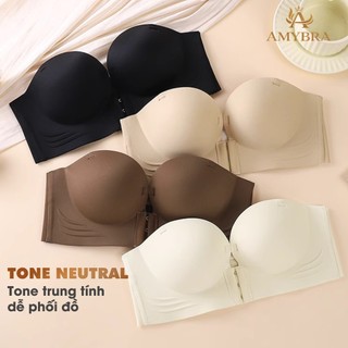 Áo Ngực Nữ AMYBRA Đúc Su Không Dây Cài Trước Tạo Khe, Áo Lót Gom Quả Nâng Ngực Căng Tròn A806